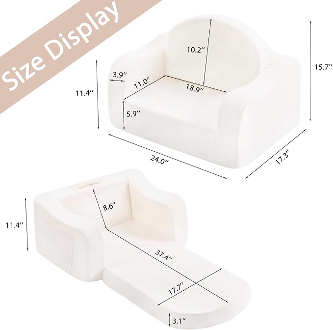 Welnow Kids Sofa, 2-in-1 Soft Sherpa Toddler Chair, Convertible Toddler Couch - Image 3