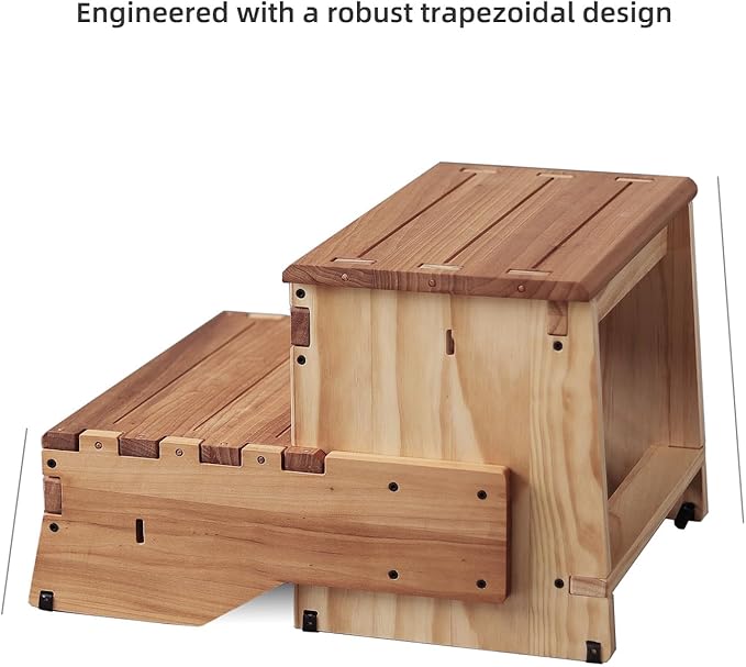 16" Wooden Two Step Stool for Adult & Kid, Deeper & Safer Bedside Steps - Image 4