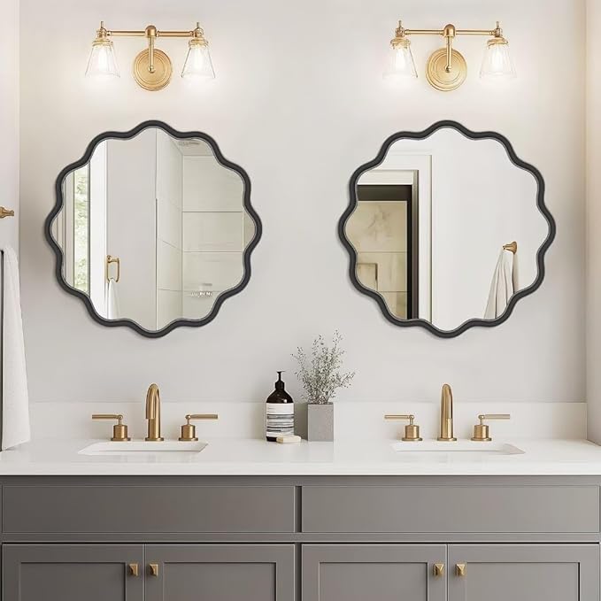 PROHOMEWARE Black Round Mirror 20 Inch Wavy Bathroom Vanity Mirror Black Frame - Image 2