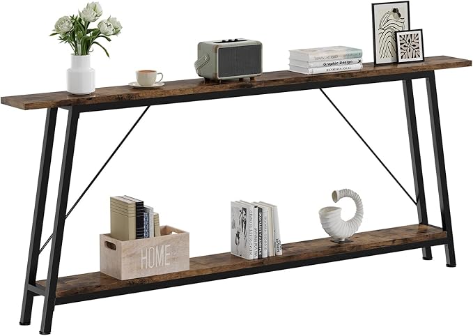 IBUYKE 78.7 Inches Extra Long Sofa Table Behind Couch, Industrial 2-Layer by IBUYKE