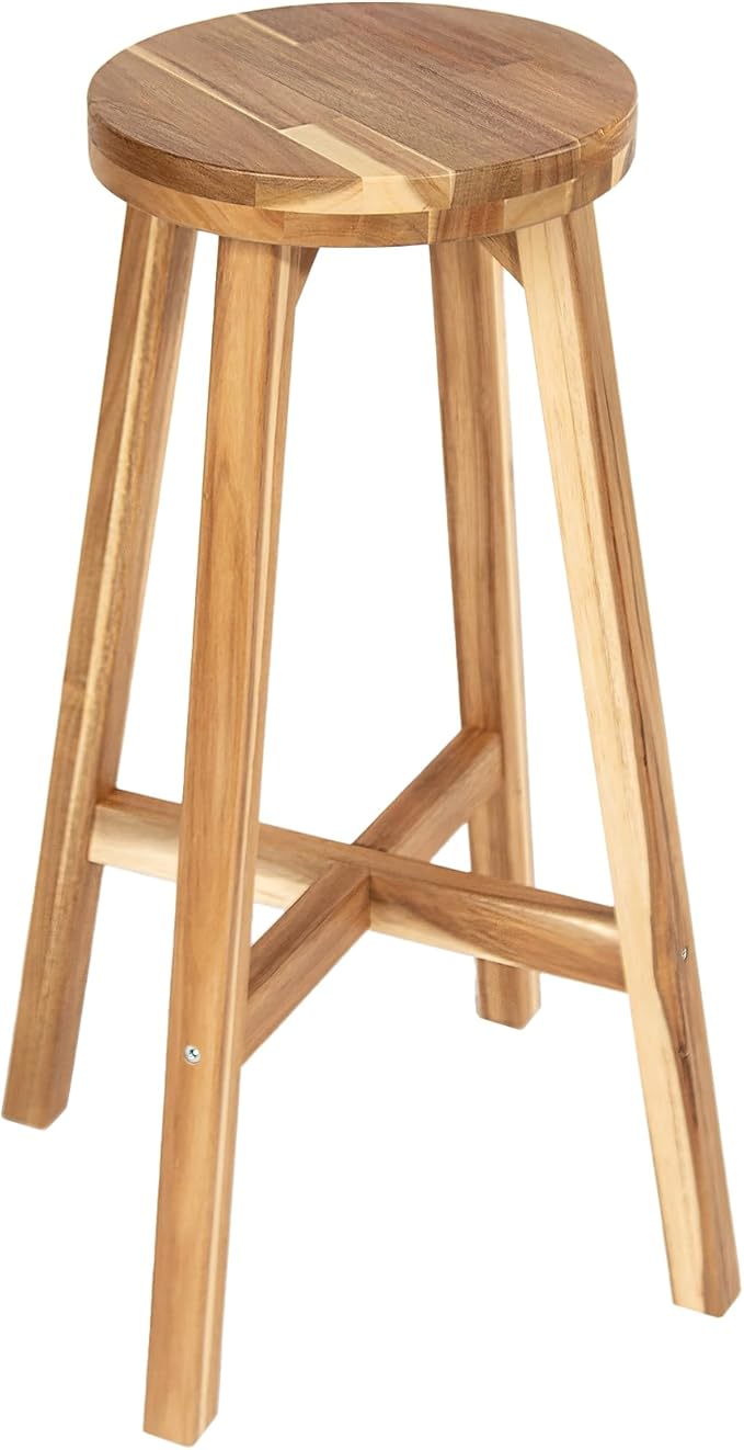 Round Stool Acacia Wood, Easy Assembly, Natural Wax Finish, Wooden Stool by ARROWSTONE