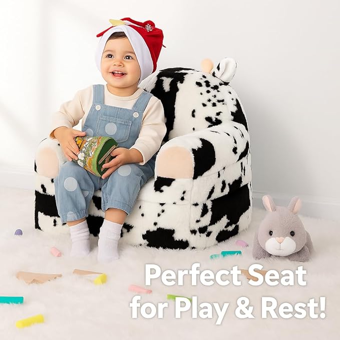 Toddler Chair with Faux Rabbit Fur – 2-in-1 Foldable Kids Couch, Soft Sofa - Image 8