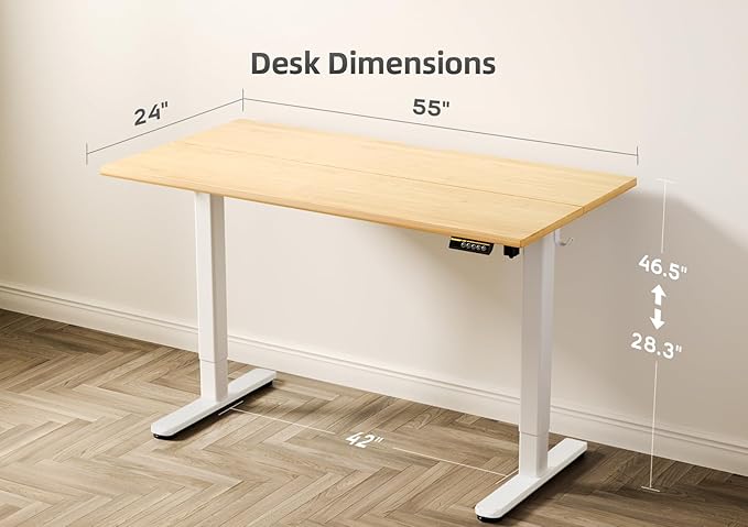 Claiks Bamboo Electric Standing Desk, Adjustable Height Stand up Desk, 55x24 - Image 3
