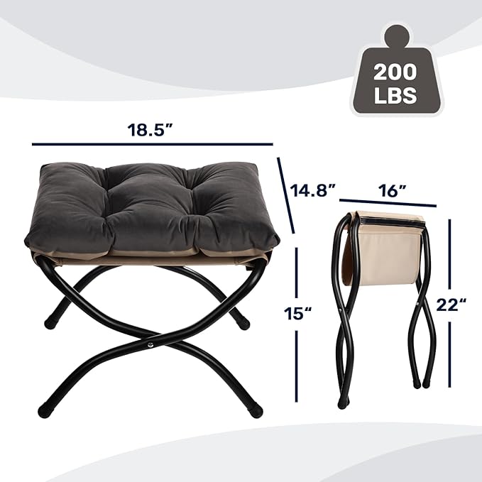HollyHOME 15" Folding Footrest Stool, Upholstered Small Foldable Ottoman - Image 3