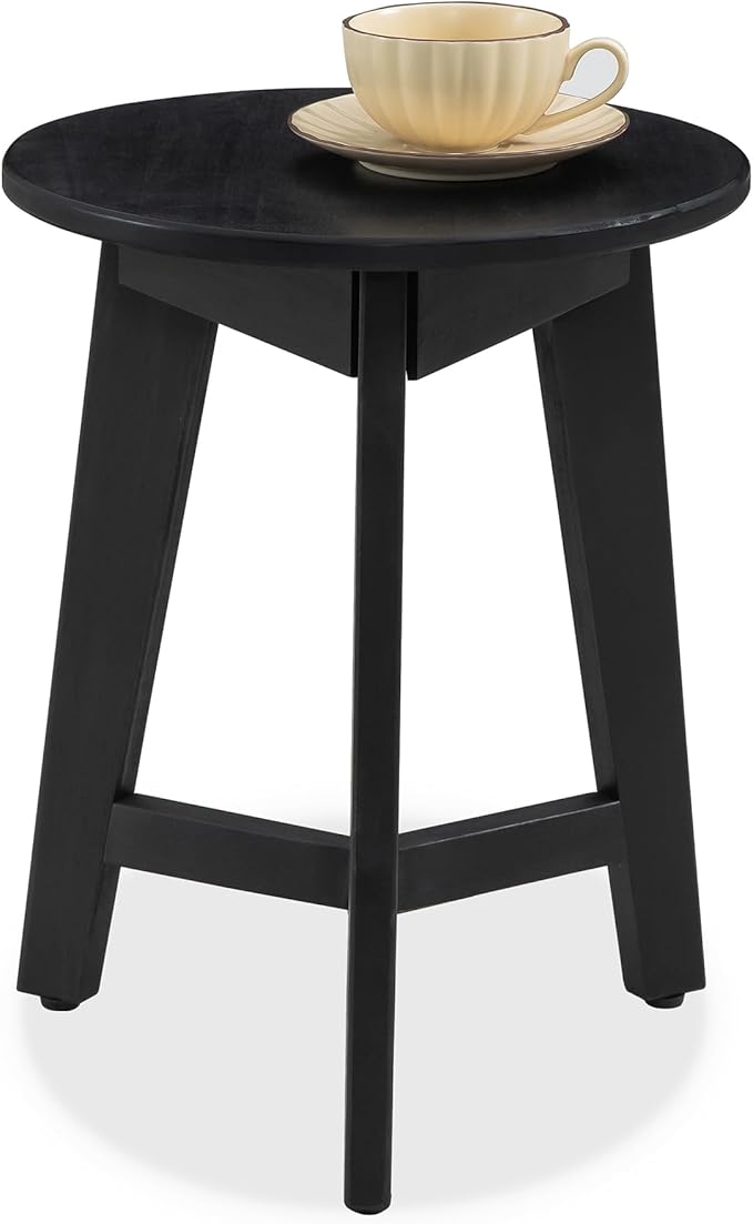 Round Side Table – Solid Acacia Wood End Table by VICTORYRELAX