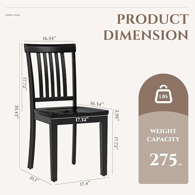 COLAMY Wooden Dining Chairs Set of 6, Solid Rubberwood Kitchen & Dining Room - Image 3
