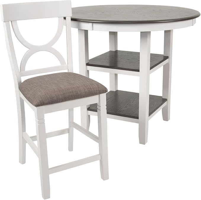 Poundex 5 Piece Counter Height Dining Set in White and Gray - Image 7