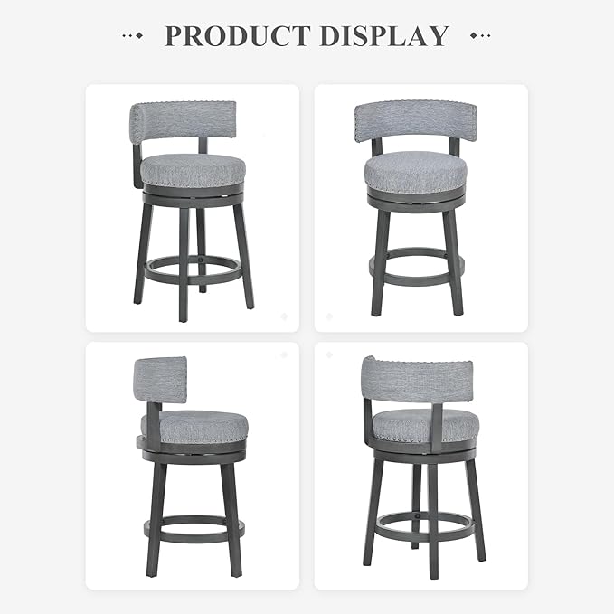COLAMY Swivel Counter Height Bar Stools Set of 3, 25 Inch Modern Upholstered - Image 8