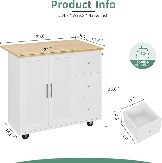 Shintenchi Rolling Kitchen Island Cart - Image 4
