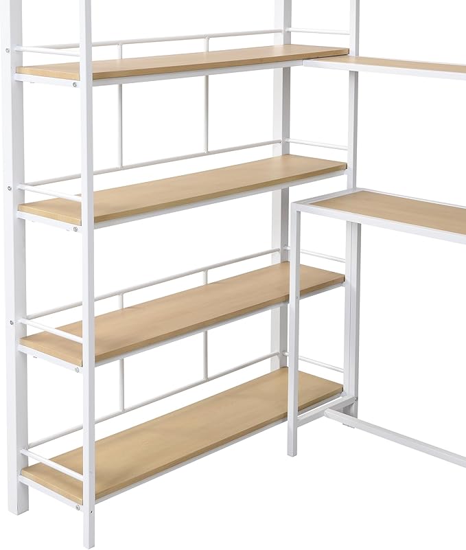 Twin Size Metal Loft Bed with Staircase, Full-Length Guardrails, a Built-in - Image 6
