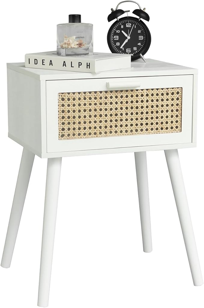 AWASEN White Rattan Nightstand, Modern Bedside Table - Image 7