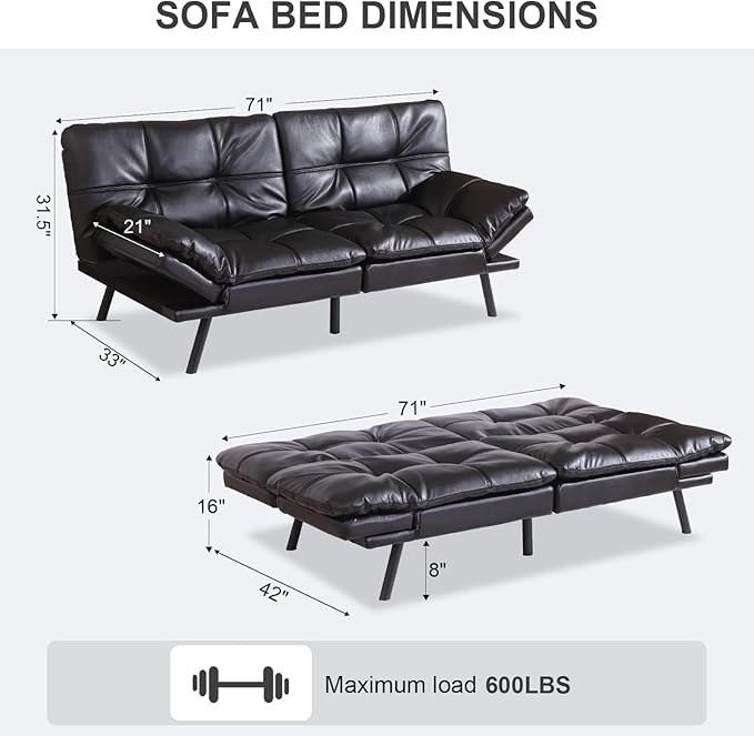 Vipbear Futon Sofa Bed Couch, Space-Saving Loveseat - Image 2