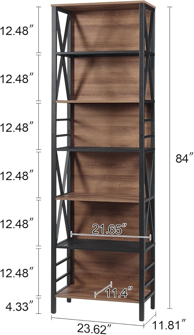 HOMISSUE Tall Bookshelf, 7-Tier Book Shelf, Rustic Wood Metal Bookshelves and - Image 2