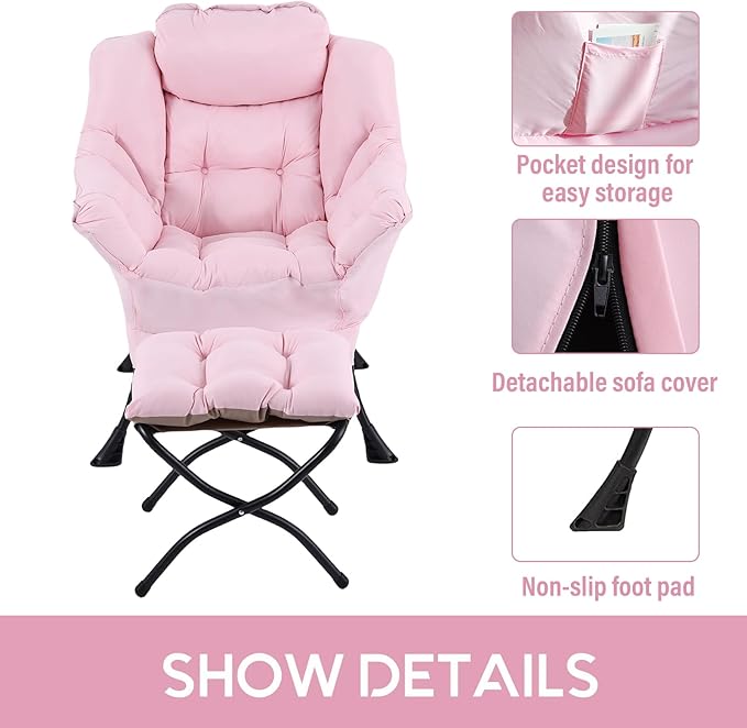 LITA Lazy Chair with Ottoman, Modern Accent Leisure Upholstered Sofa, - Image 4