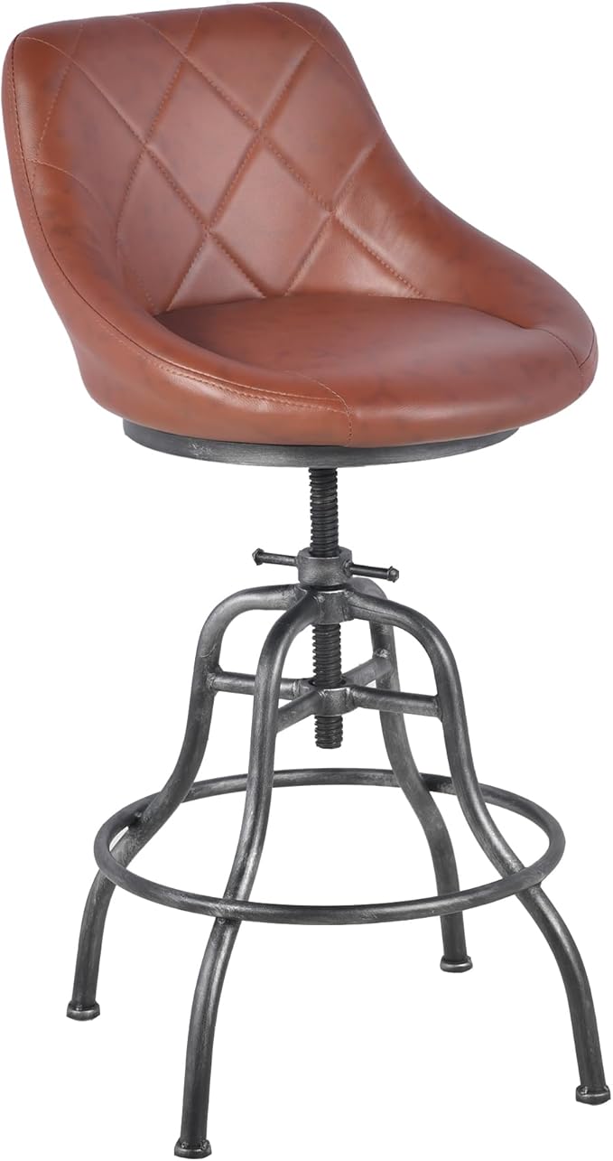 Diwhy Industrial Counter Stool, 22.44"-27.17" Adjustable Height PU Backrest - Image 8