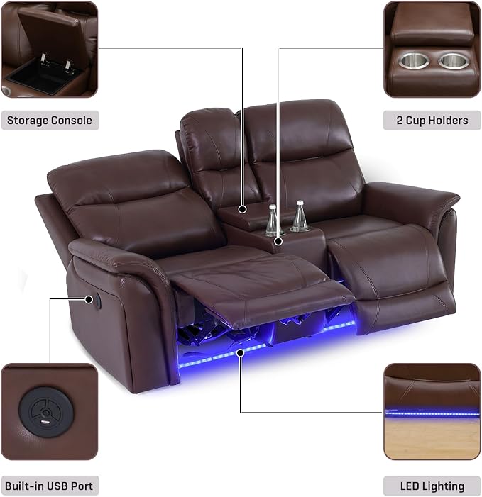 Nicbex PU Leather Power Wall Hugger Chair Double Reclining Sectional Sofa - Image 4