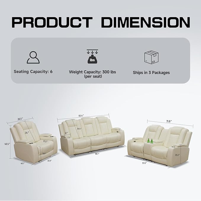 3+2+1 PU Leather Power Sectional Sofa Set, Living Room Furniture, Reclining - Image 2