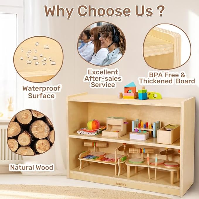 wingyz Wooden Storage Cabinet, 2-Tier Kids Toy Storage Organizer, Spacious - Image 4