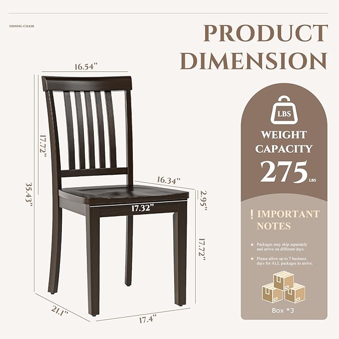 COLAMY Wooden Dining Chairs Set of 6, Solid Rubberwood Kitchen & Dining Room - Image 3