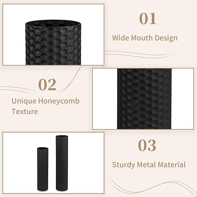 Sziqiqi Black Tall Floor Vase: 27.6/21.7in Metal Cylinder Vases Extra Large - Image 7