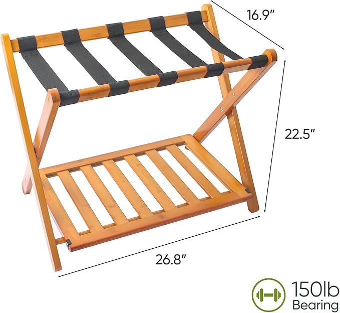 Pack of 2 Fully Assembled Bamboo Luggage Racks - Image 4