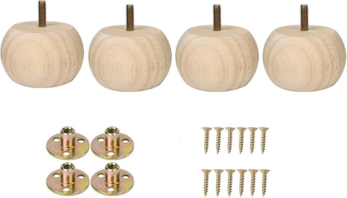 Set of 4 Unfinished Bun Feet Furniture feet 2inches Solid Short Hardwood Round by Metany