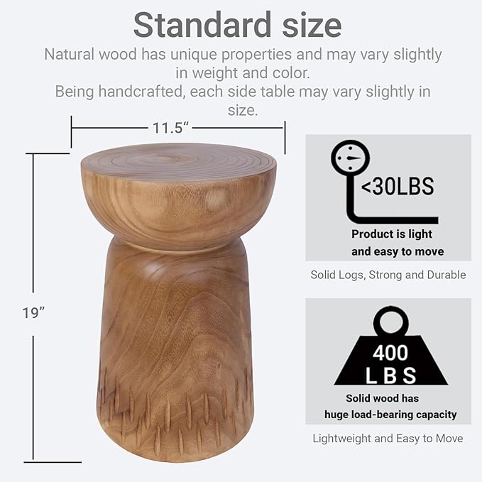 Athaliah 19”H Rustic Tree Stump Side Table – Natural Wooden End Table, Round - Image 2