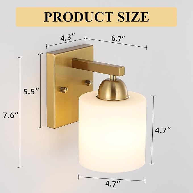 Gold Milk Glass Wall Sconces, 1 Pack Hardwired Indoor Wall Light Fixtures - Image 2