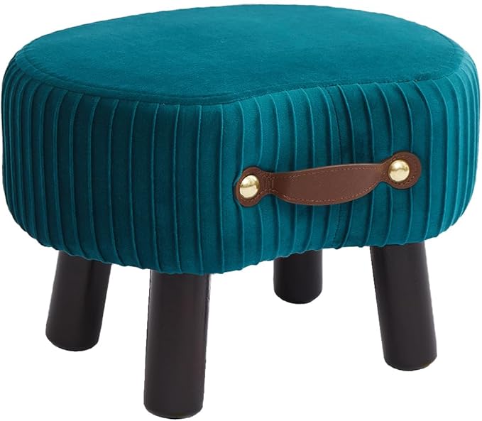 Small Footstool with Handle, Velvet Ottoman Foot Rest with Padded Seat by Leesingdo
