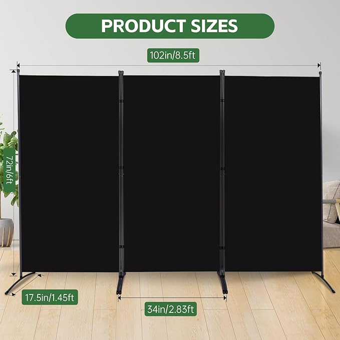 Room Divider Folding Privacy Screens, Portable Room Divider Panel 3 Panel - Image 4