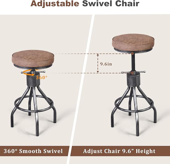 Industrial Bar Stools Swivel Pu Seat Vintage Kitchen Island Counter Stool - Image 6