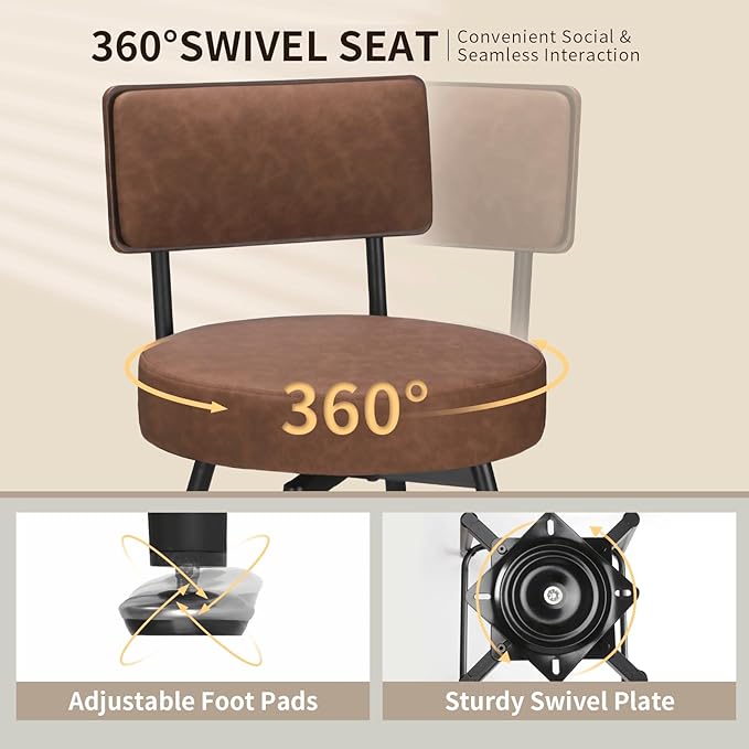 Bar Stools Set of 2, 25 Inch Swivel Bar Stools Bar Chairs, Faux Leather Counter - Image 4