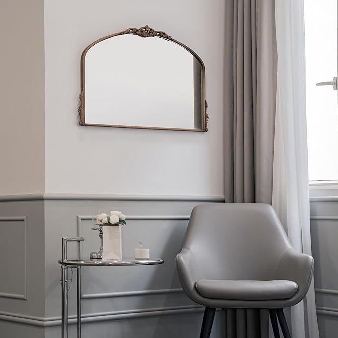 Distressed Antique Brass Wall Mirror Wide - Image 7