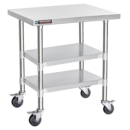 DuraSteel Stainless Steel Work Table 30" x 24" x 34" Height w/ 4 Caster Wheels by DuraSteel