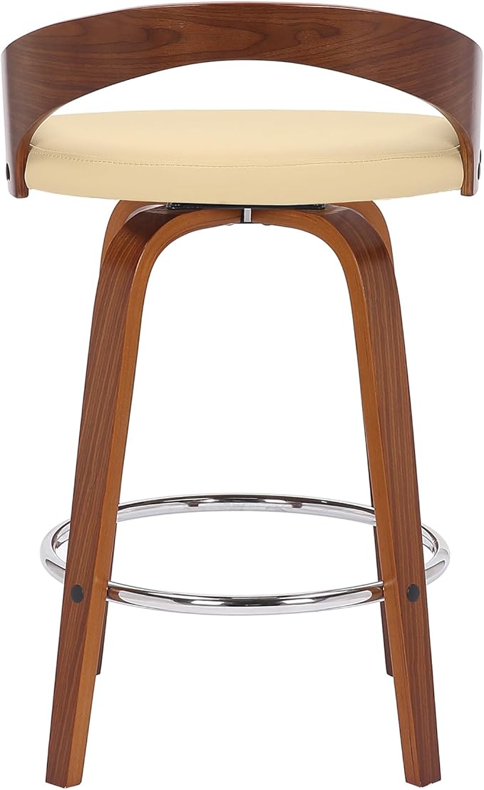 Armen Living Sonia 26" Counter Height Swivel Cream Faux Leather and Walnut Wood - Image 5
