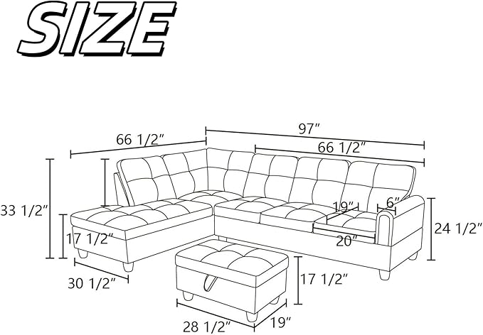 NAYSAYE Sectional Couch with Ottoman Storage, L Shaped Couch Sofa Furniture Sets - Image 2