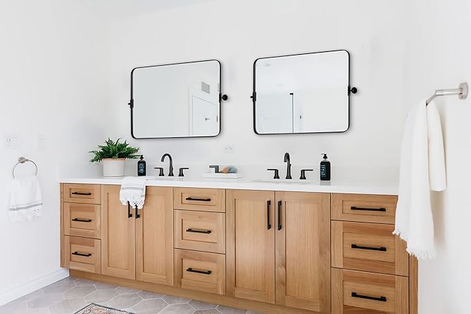 MOON MIRROR 30" x 22" Matte Black Rectangle Bathroom Mirror, Tilting Rounded - Image 6
