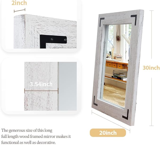 YOSHOOT Rustic Wooden Framed Wall Mirror, Natural Wood Bathroom Vanity Mirror - Image 2