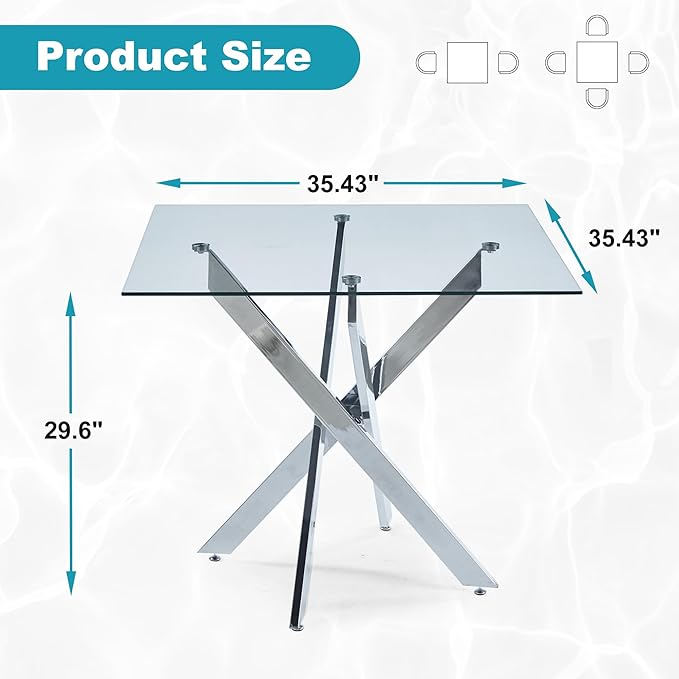Dining Table for 4 Modern 35.43" Rectangular Glass Dining Table Kitchen & - Image 2