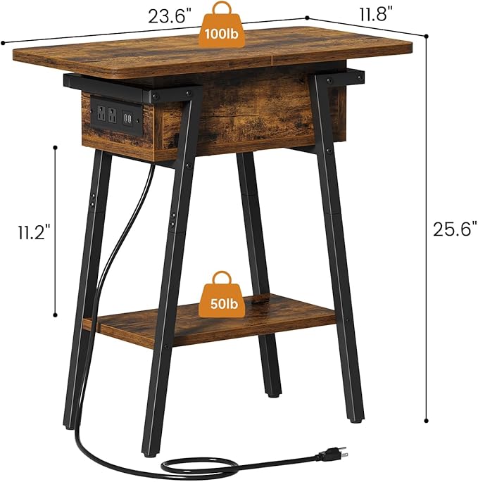 End Table with Charging Station, Flip Top Side Table with USB Ports and Outlets - Image 3