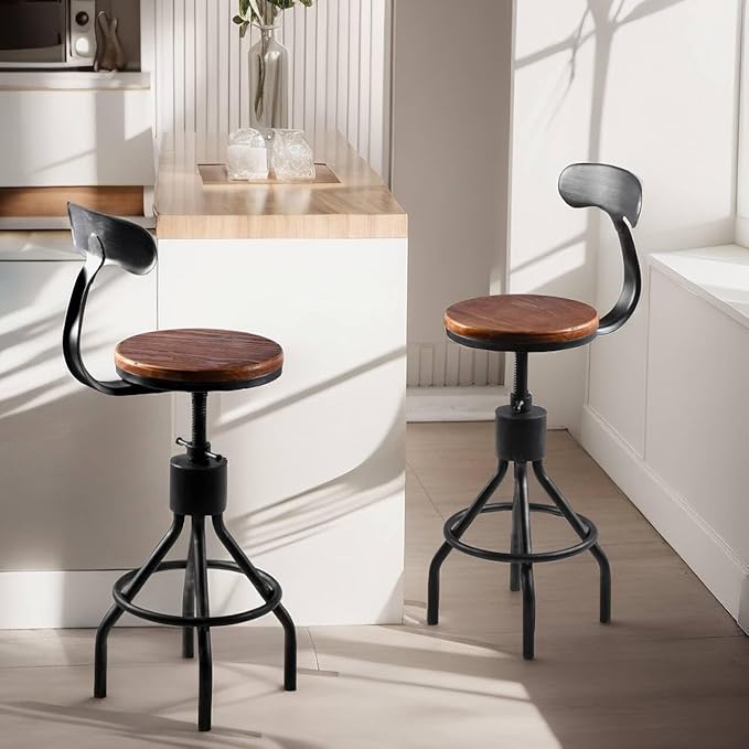 Diwhy Industrial Vintage Bar Stool, Kitchen Counter Height Adjustable Pipe Chair - Image 5