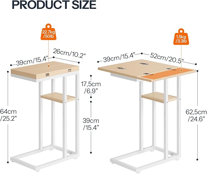 HOOBRO Foldable End Table, C Shaped Side Table - Image 3