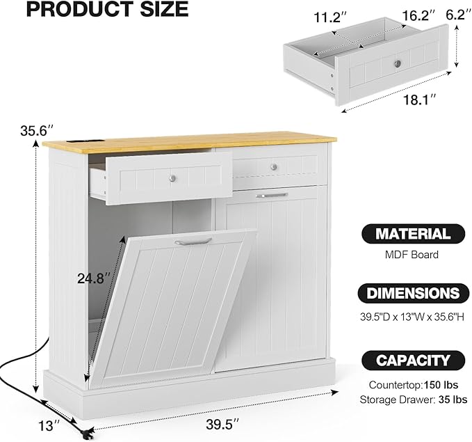 GAZHOME 20 Gallon Double Tilt Out Wooden Trash Cabinet - Image 2