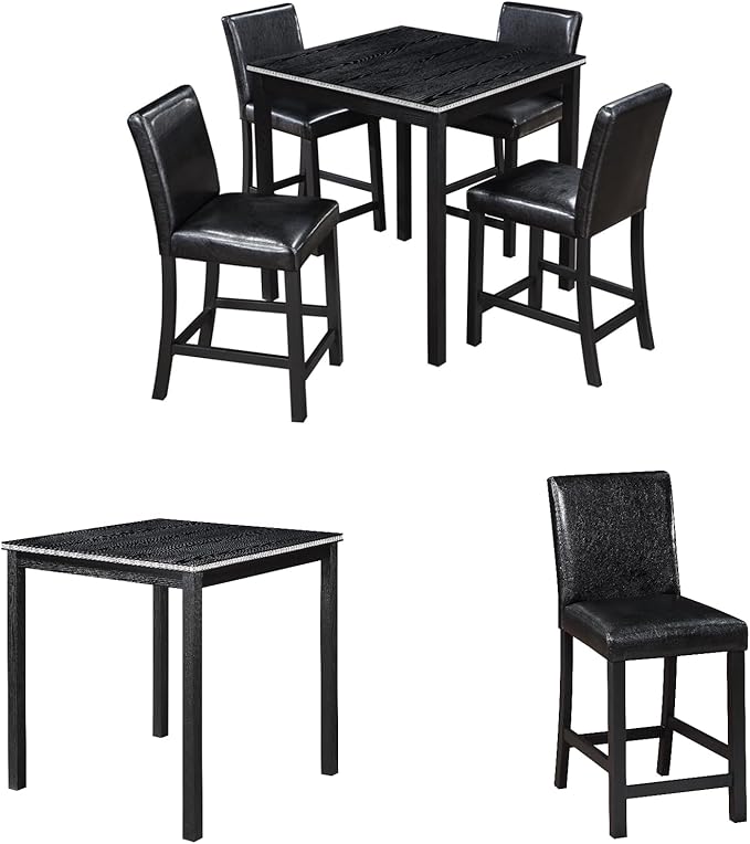 5PCS Wooden Counter Height Table Set, Square Table and 4 Upholstered Chairs - Image 5