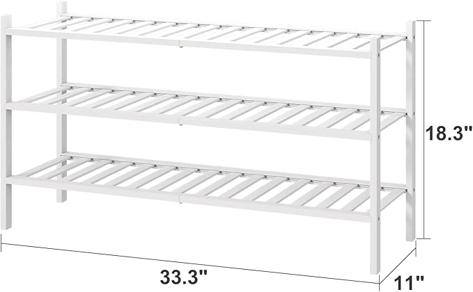 3-Tier Long Shoe Rack, Bamboo Wood Shoe Rack - Image 3