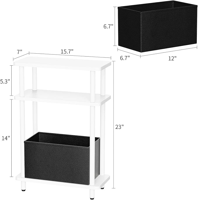 Narrow Side Table with Fabric Basket, 3 Tier Skinny End Table with Wood Legs - Image 3