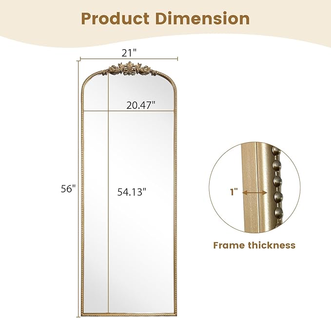 WallBeyond Arched Full Length Mirror Wall Mounted, 21x56 Inch Gold Antique - Image 6