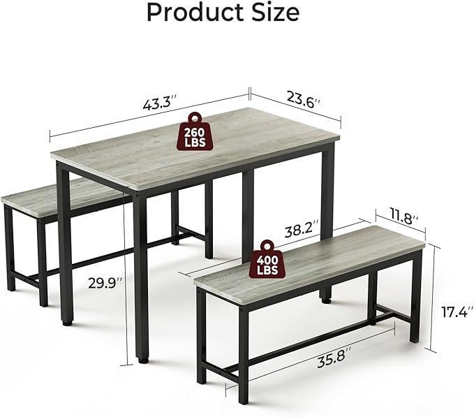 Tatub Dining Table Set for 4, 3-Piece Kitchen Table - Image 7