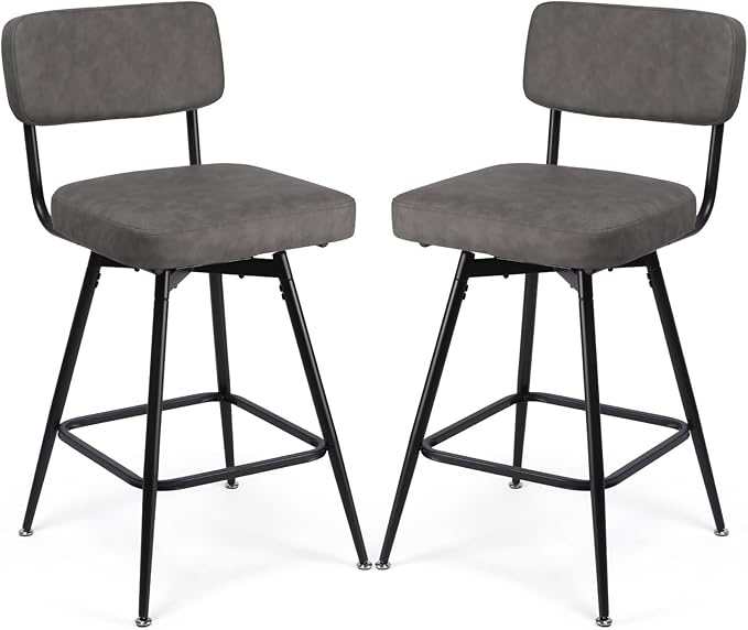 Swivel Counter Height Bar Stools Set of 2, Faux Leather Bar Stools by Unknown