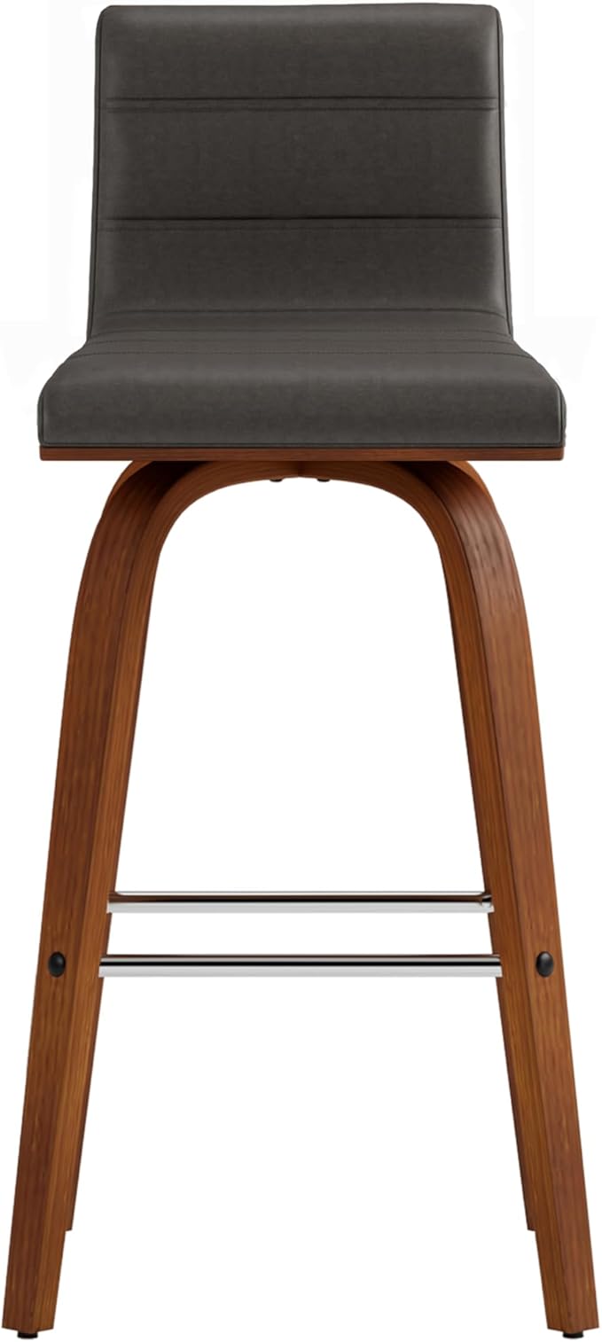 Armen Living Vienna 26" Counter Height Swivel Grey Faux Leather and Walnut Wood - Image 5